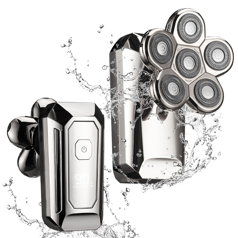 跨境独立站热卖全身水洗剃须刀液晶数显6D刀网刮胡刀男士剃光头机
