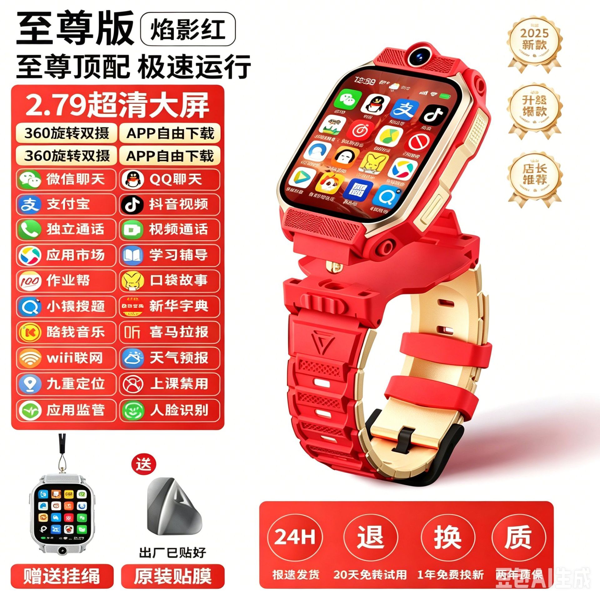 顶级红+Wifi连接+抖音微信+学习app任意下定位+支付宝+长待机+视频通话+学习APP+上课禁用