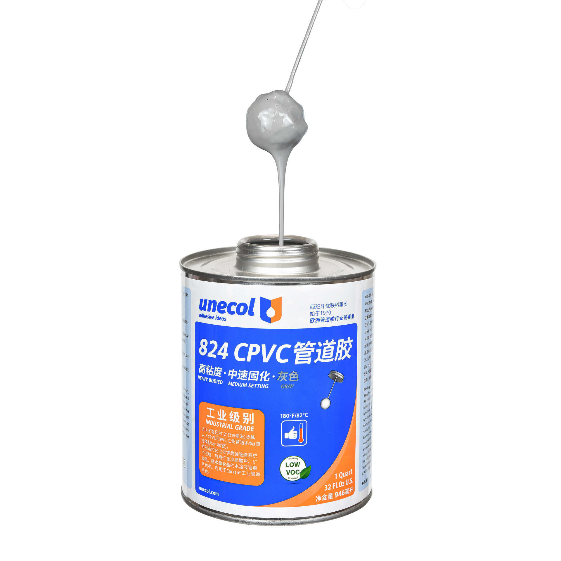 优联科 UNECOL CPVC 824 工业用管道胶粘剂，高粘度，中速固化，
