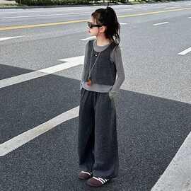 女童春装套装2026新款儿童韩系潮酷穿搭大童女孩时髦阔腿裤三件套