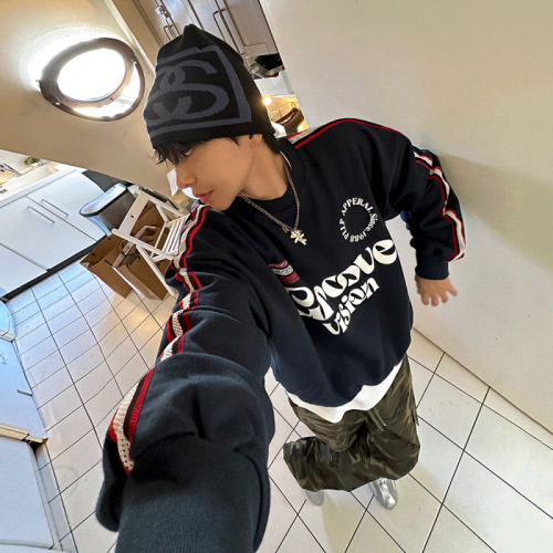 MYQ Design Letter Print Hooded Sweatshirt for Men Autumn/Winter Loose Pure Cotton Top Korean Style Fashion Pullover Jacket