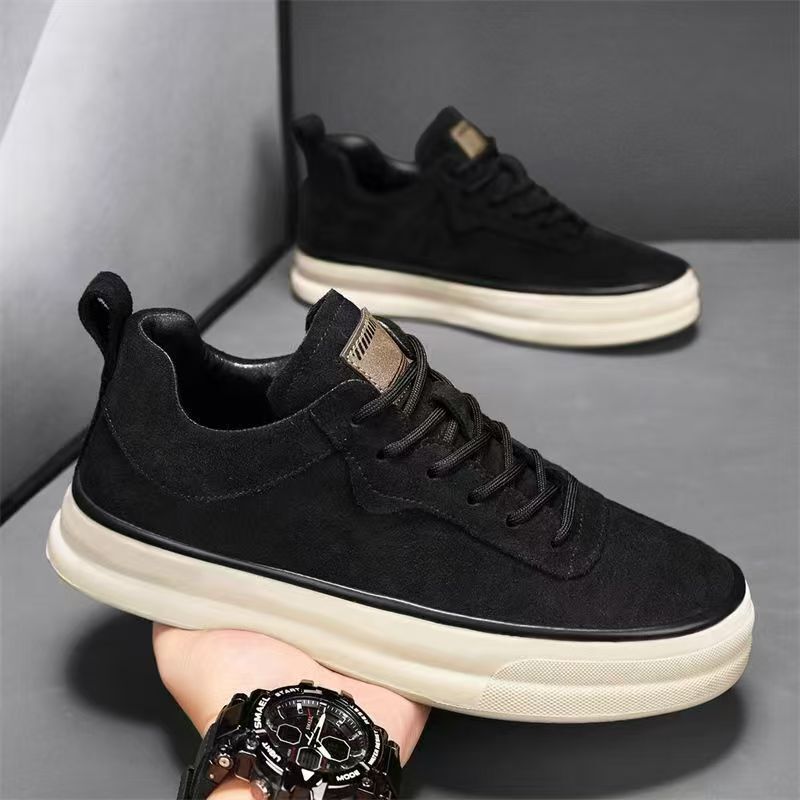 Thick-soled men's sneakers, simple and versatile trendy casual shoes, men's black lace-up breathable comfortable shoes