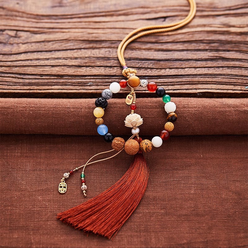 Hangzhou Lingyin Eighteen Seed Car Hanging Safe Travel Duobao Bodhi Beaded Car Internal Tassel Pendant Lucky
