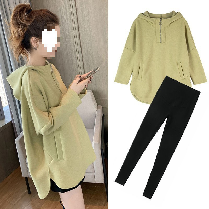 Maternity Wear Spring Sweatshirt 2026 New Fashion Style Internet Celebrity Set Maternity Spring and Winter Two-Piece Loose Jacket