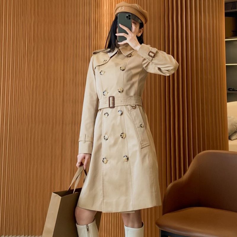 24-year new counter boutique rain-proof pure cotton gabadian material plaid lining classic women's mid-length trench coat 24-year new counter boutique rain-proof pure cotton gabadian material plaid lining classic women's mid-length trench coat