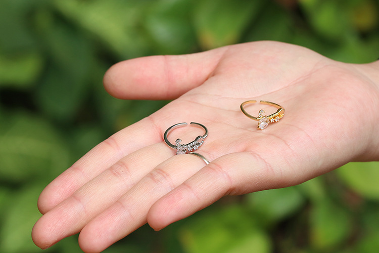 1g Weight Electroplating Gold Plating Process 18K Real Gold Plated Plating Material Korean Style Micro-encrusted Ring Diamond-encrusted Geometric Irregular Copper Opening Adjustable Ring