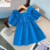 Summer skirt, fashionable small princess costume, sleevless dress, square neckline, with short sleeve, children's clothing