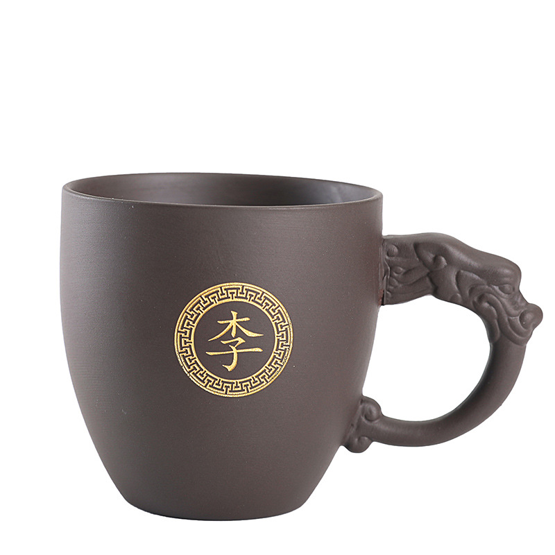 紫砂主人杯大號品茗杯單杯陶瓷小茶碗帶把功夫茶杯單個百家姓
