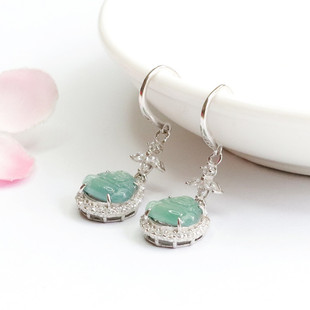 Xinyu S925 silver inlaid with natural jadeite ice blue water Buddha ear hook earring live generation FC2042707