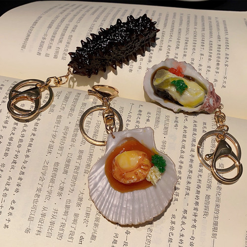 Fun simulation food PVC oysters scallops sea cucumber key ring buckle food bag pendant accessories creative gift