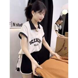 学生短裤欧货宽松polo衫短袖休闲韩版运动服套装女夏季两件套时尚