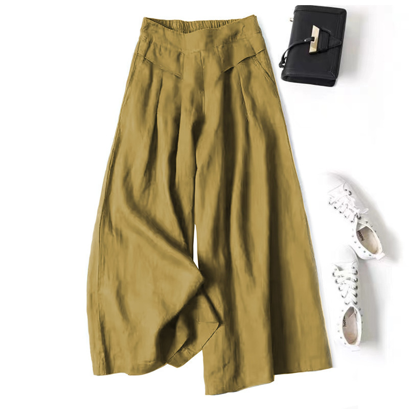 Loosening Skirt Pants Women's Retro Pendant Fallen Wide Leg Pants 2024 Summer Thin Pants Women's High Waist Casual Cropped Pants
