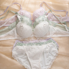 日系R家甜美女生蕾丝刺绣罩杯薄款舒适聚拢少女内衣文胸套装水溶