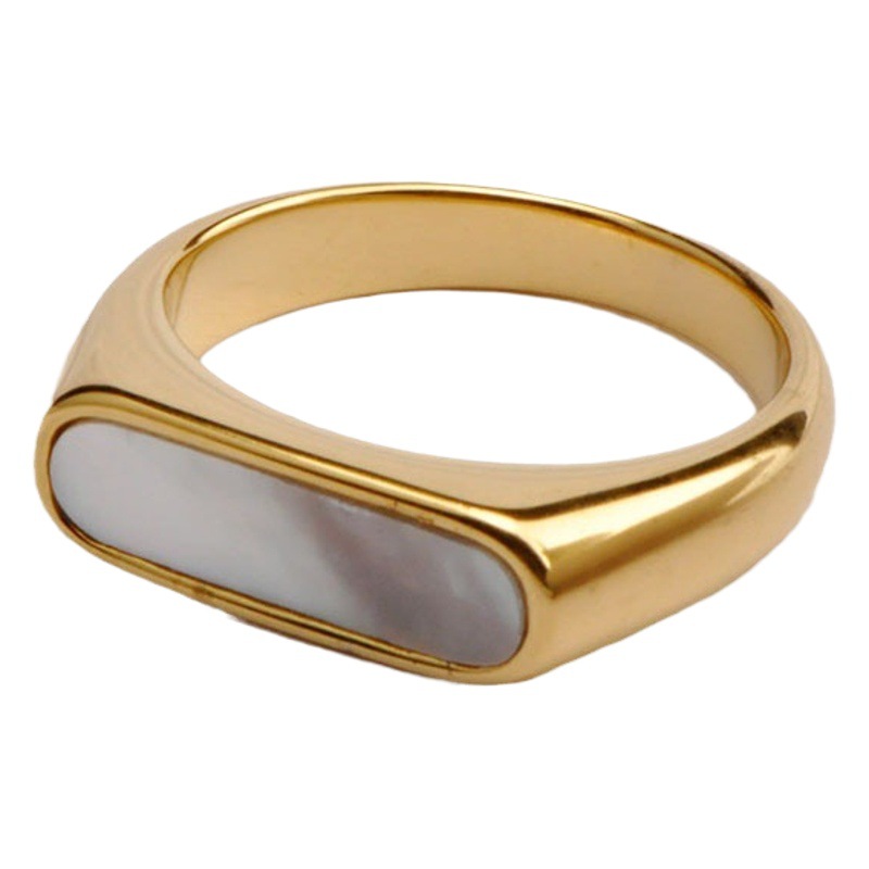 Acero de titanio ins moda europea y americana nicho retro blanco fritillary anillo de acero de titanio geométrico temperamento francés anillo de concha para las mujeres
