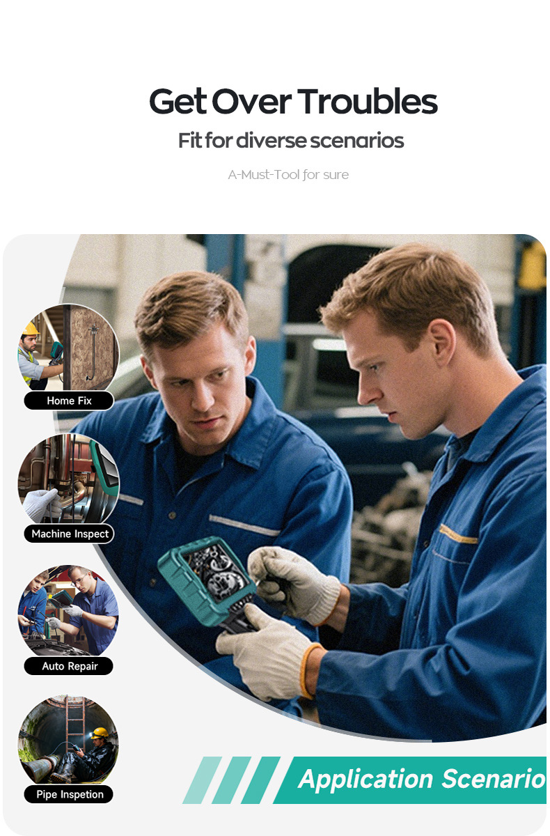 Industrial endoscope, dual lens, 360° rotatable, 7 inch screen, HD