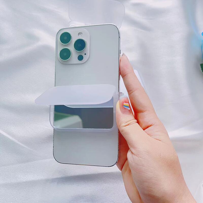 新型シンプルマット仕上げフリップミラー付き背面クリップストレートエッジスマホクリップ素材汎用伸縮式スマホ背面クリップ卸売|undefined