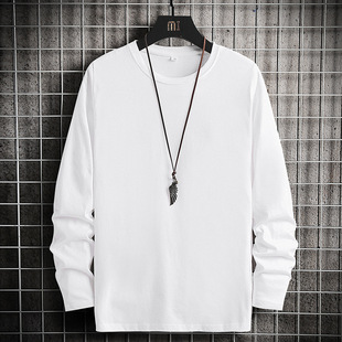 Feisai Wolf Pure Cotton Long-Sleeved T-Shirt Spring Men's Pure Color Top Loose Inner Sweatshirt Cotton Large Size Bottoming Shirt