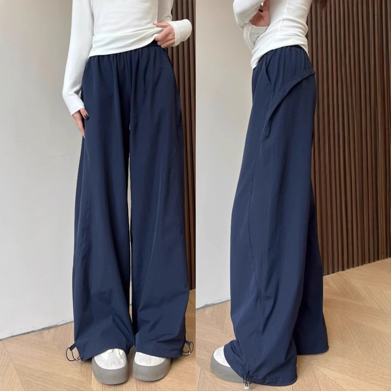 Tiktok Quality Navy Blue Quick-Dry Cargo Pants for Women 2025 Summer New Slimming Loose Casual Sports Pants