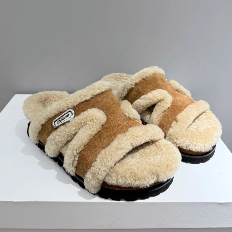 2025 Autumn and Winter New Thick-Soled Heightening One-Line Fur Slippers for Women to Wear Versatile Casual and Comfortable Half-Slip Birkenstocks