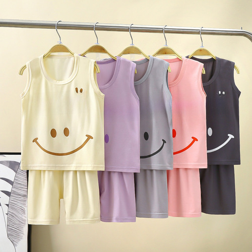 2024 New Boys' and Girls' Modal Sleeveless Top and Shorts Sports T-shirt Children's Backless Set Summer Children's Clothing