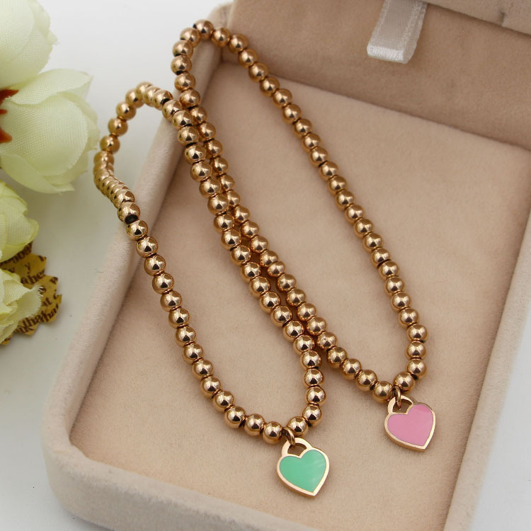 Y1-201 Korean Version Blue and Pink Rubber Heart Forever Love Solid Steel Bead Bracelet Elastic Cord Rose Gold Hand Jewelry Y1-201 Korean Version Blue and Pink Rubber Heart Forever Love Solid Steel Bead Bracelet Elastic Cord Rose Gold Hand Jewelry