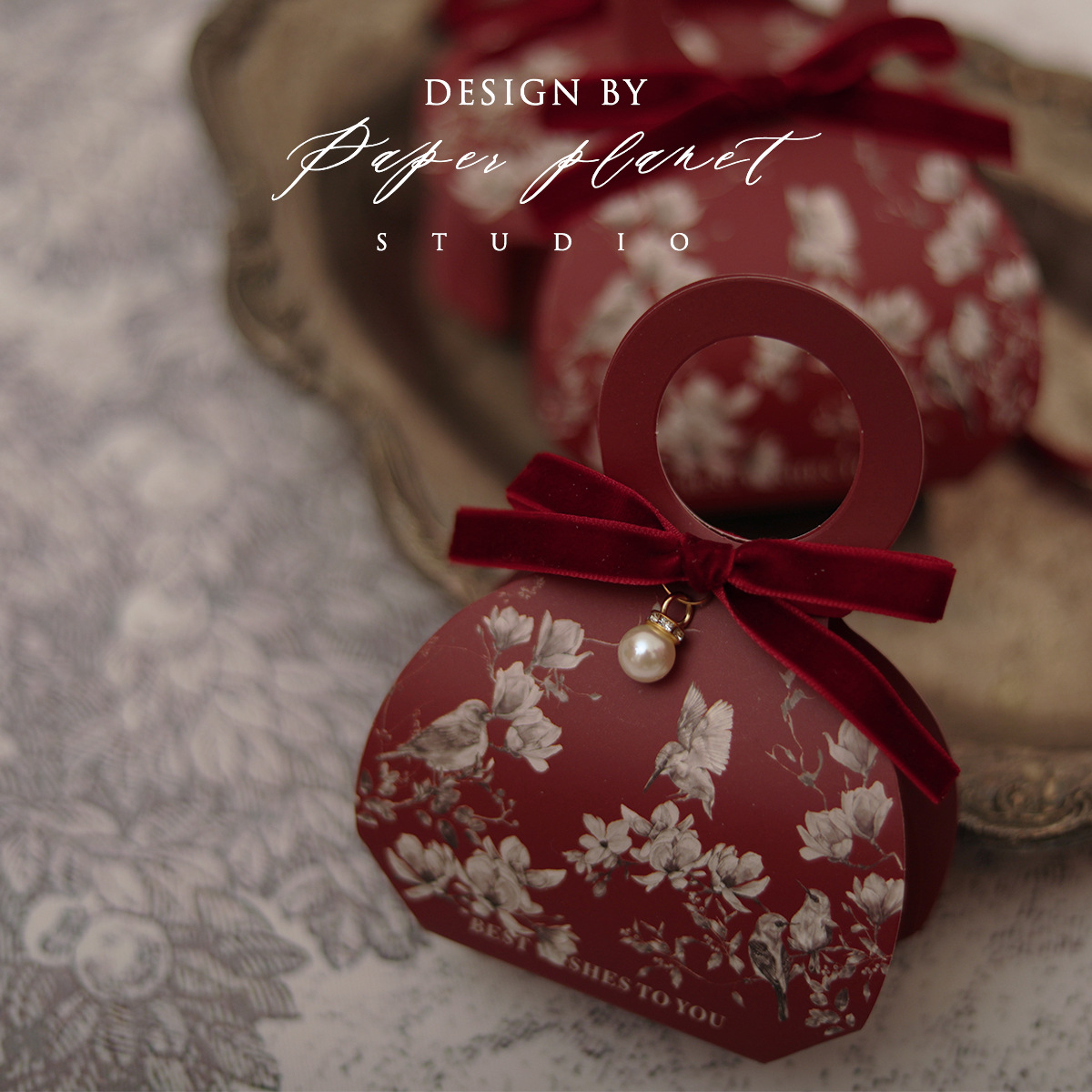 法式喜糖盒复古酒红桌糖勃艮第喜糖盒子婚礼欧式伴手礼回礼盒子