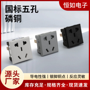 Factory supply national standard five-hole socket gray phosphor copper five-hole industrial socket fixed embedded door with protection