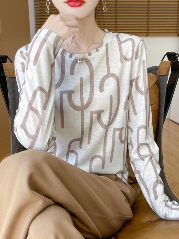 跨境莱赛尔天丝2025秋季女士扎染短款休闲圆领长袖打底衫毛衣百搭|undefined