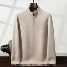 秋冬新款空气层双层加厚羊绒开衫男士半高领休闲拉链毛衣针织外套