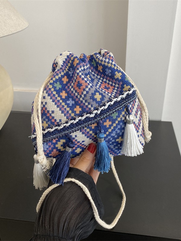 Ethnic Minority Style Women's Bag 2026 New Trendy Fashion Tassel Bucket Bag Ethnic Drawstring Shoulder Crossbody Bag