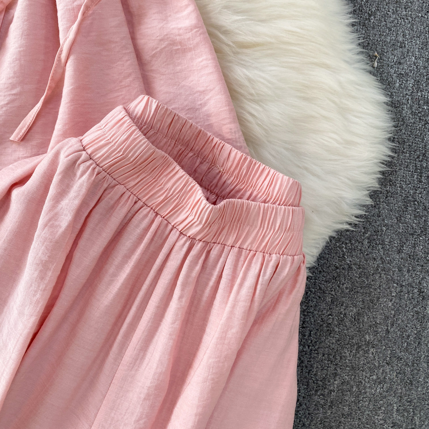 High-Waisted Slimming Collared Shirt with Side Ties And Wide Leg Trousers Women's Outfit Casual Style Set_ecoleips.com
