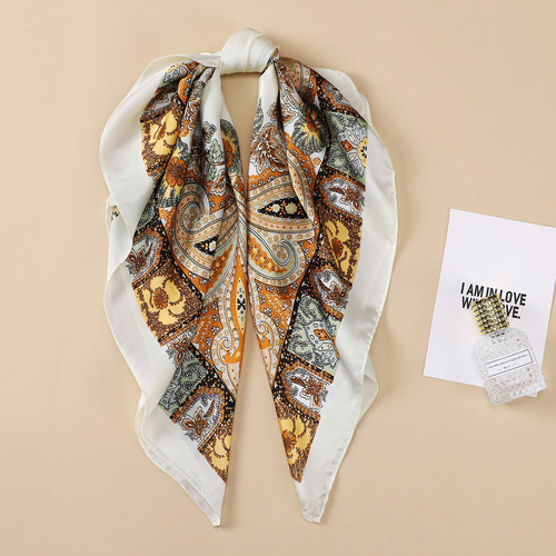Foreign trade European and American imitation silk scarf for women square scarf headband paisley cashew print factory wholesale