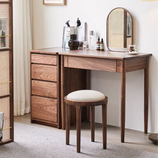 Nordic Black Walnut Dressing Table Bedroom Furniture Solid Wood Makeup Table Small Storage Cabinet Integrated Makeup Table Modern Simple