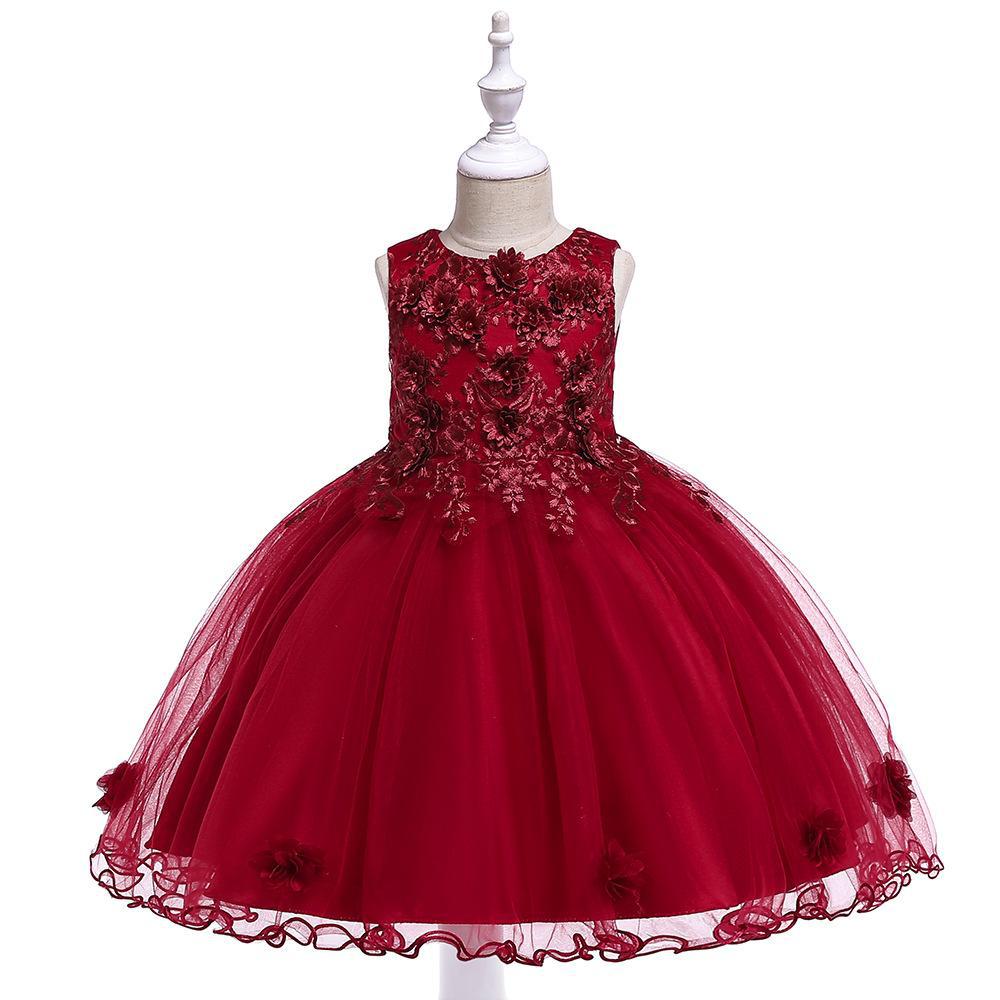 Nueva ropa infantil: vestido formal para niñas con bordado floral en 3D, vestido de princesa con adornos de cuentas hechos a mano, vestido de boda, traje de actuación para pequeñas princesas.
