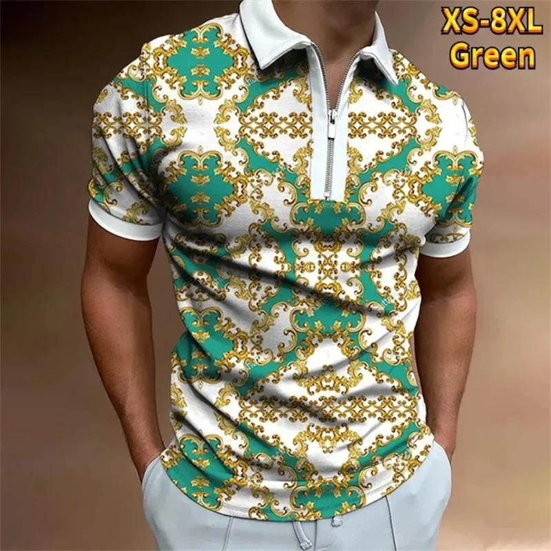 2024 venta caliente personalidad moda impresión 3D hombres verano calle suelta solapa manga corta cremallera camisa POLO