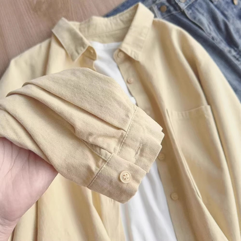 Short, Light-Colored Pure Cotton Shirt for Women, Suitable for Layering, Loose Fit, Versatile, Slimming, Covers up the Body, Cardigan Top, Outerwear Short, Light-Colored Pure Cotton Shirt for Women, Suitable for Layering, Loose Fit, Versatile, Slimming, Covers up the Body, Cardigan Top, Outerwear