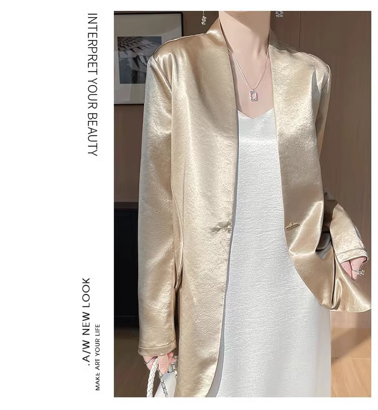 ng2510292 White Acetate Satin For Women, 2025 Spring/autumn New Style, Loose Casual Elegant Short Blazer Top_ecoleips.com