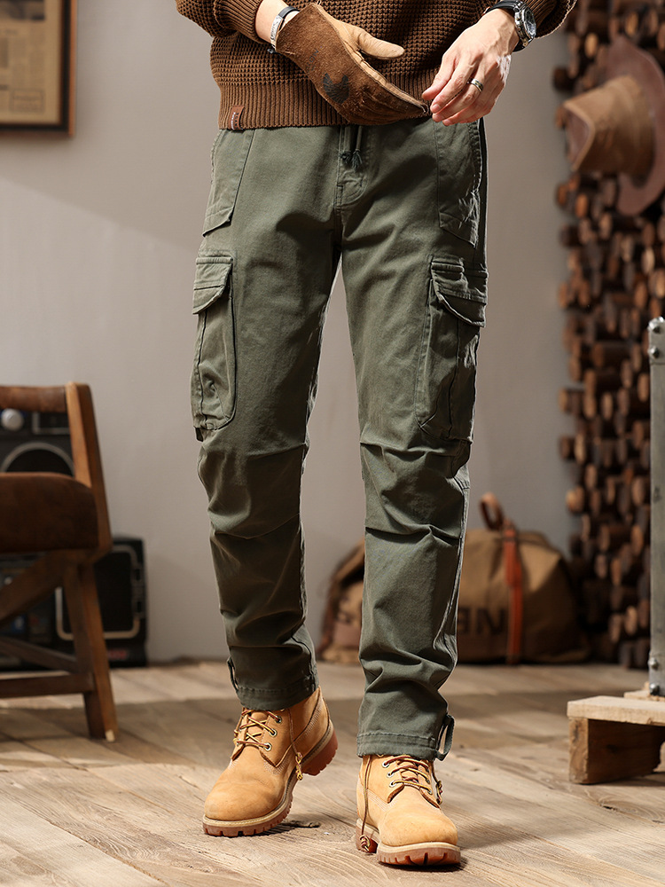 Hombres de moda nuevos pantalones de trabajo de bolsillo rectos de estilo americano 7606 pantalones largos