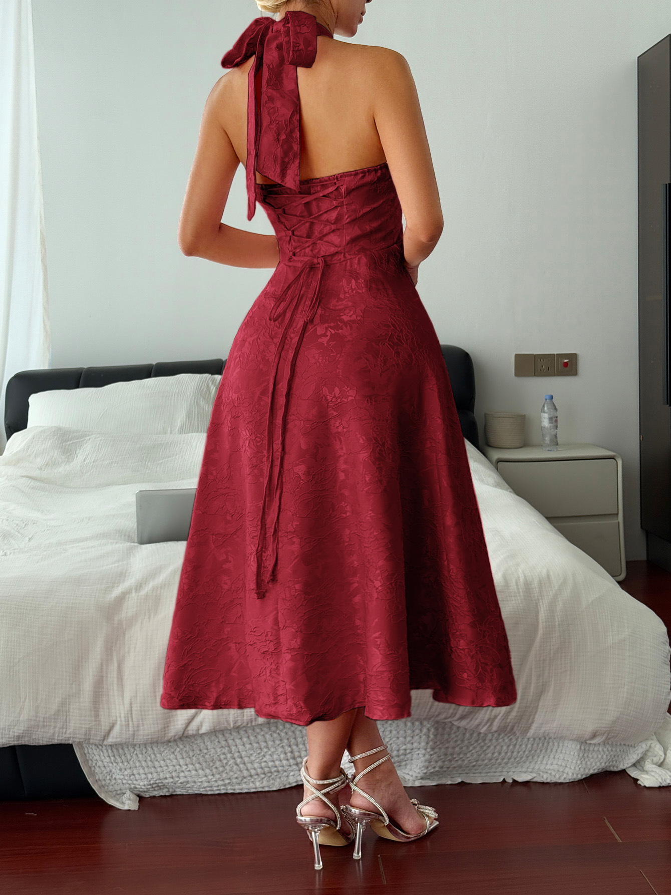 Women's Clothing Women's High-End Halter Neck Evening Gown European American Style Long Dress Autumn Winter Collection_ecoleips.com