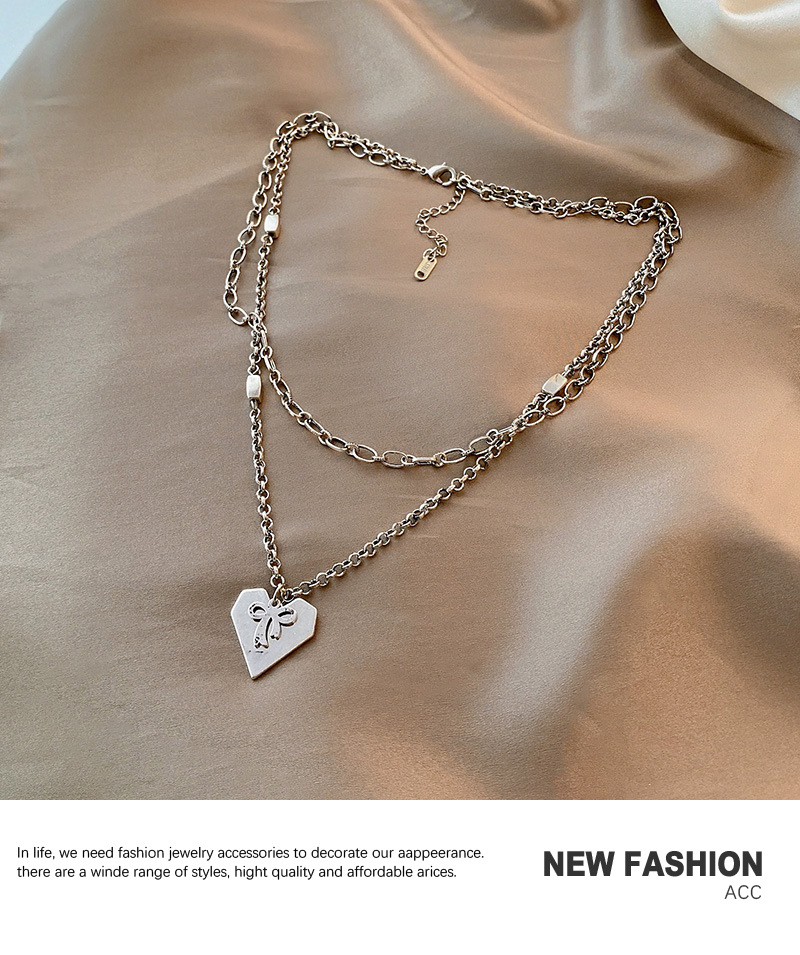 Peach Heart Pendant Double Layered Hip Hop Style Necklace Wholesale Jewelry Nihaojewelry display picture 2