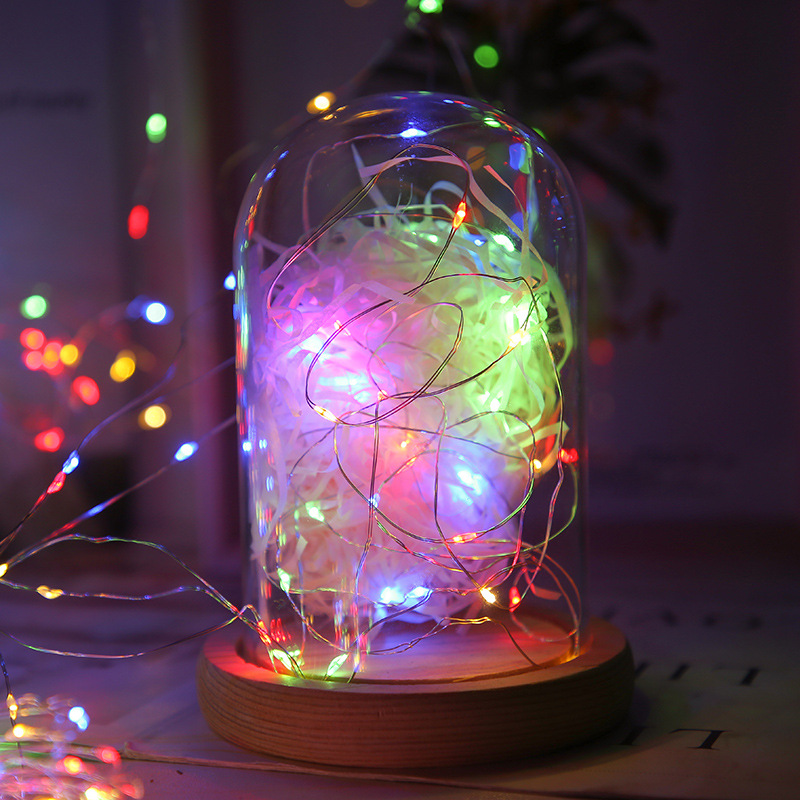 LED color USB batería botón luz cadena vacaciones decoración interior pastel impermeable color luz LED cobre alambre intermitente luz cadena