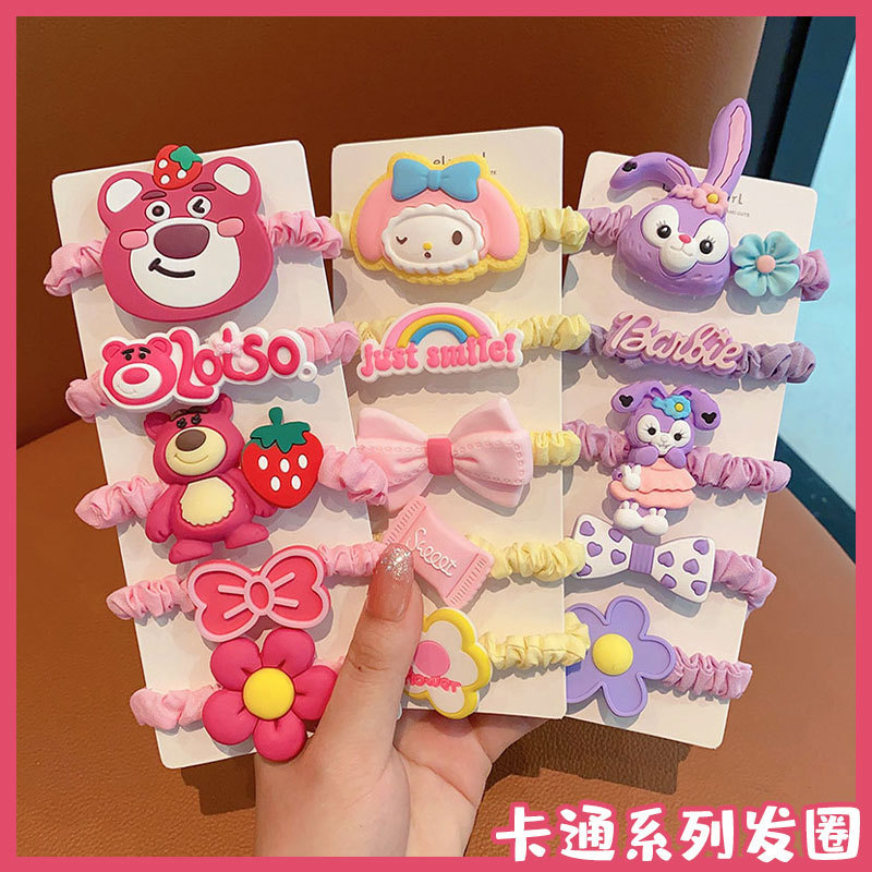 Los niños lindo fresa oso estrella delu banda para el cabello niña lazo para el cabello banda de goma no hace daño lazo para el cabello cola de caballo cuerda para el cabello al por mayor