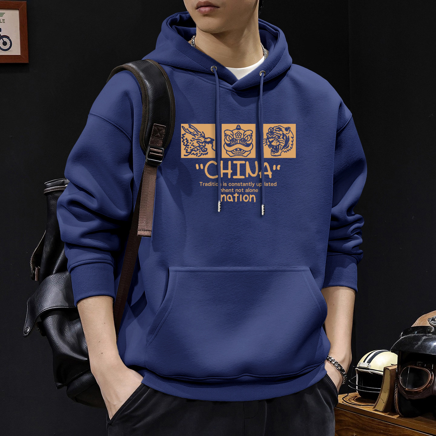 Chaqueta con capuz para hombres primavera y otoño marca de moda americana con chaqueta gruesa de lana de invierno de gran tamaño
