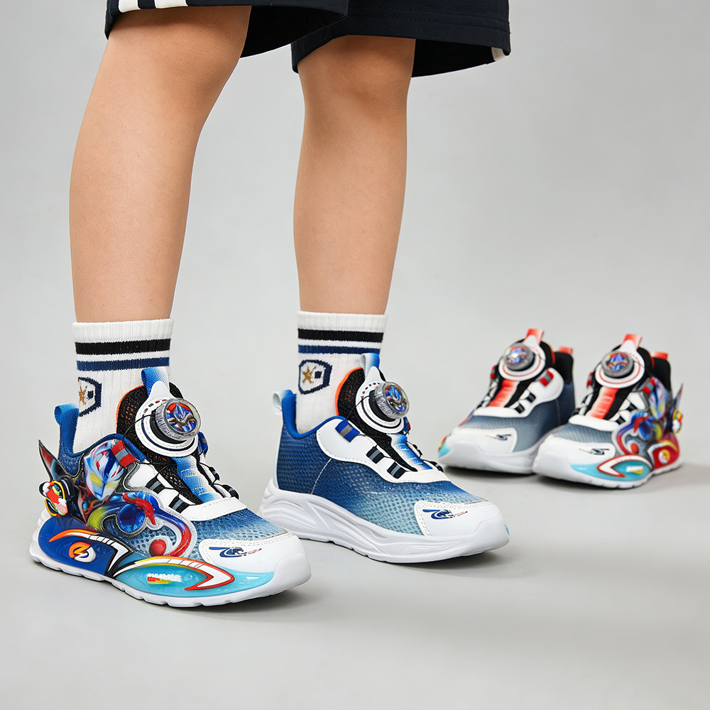 Spring and summer new through net rotating button children's shoes wholesale with lights hollow out little boy children's sneaker 2838