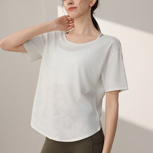 Two-Wear Camouflage Burned Flower Sports T-Shirt Women's Quick-Dry Short-Sleeved Top Loose Blouse Fitness Yoga Clothing for Summer