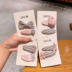 韩版儿童高档发夹粉灰条纹蝴蝶结女童卡通兔子BB夹花朵发卡刘海夹