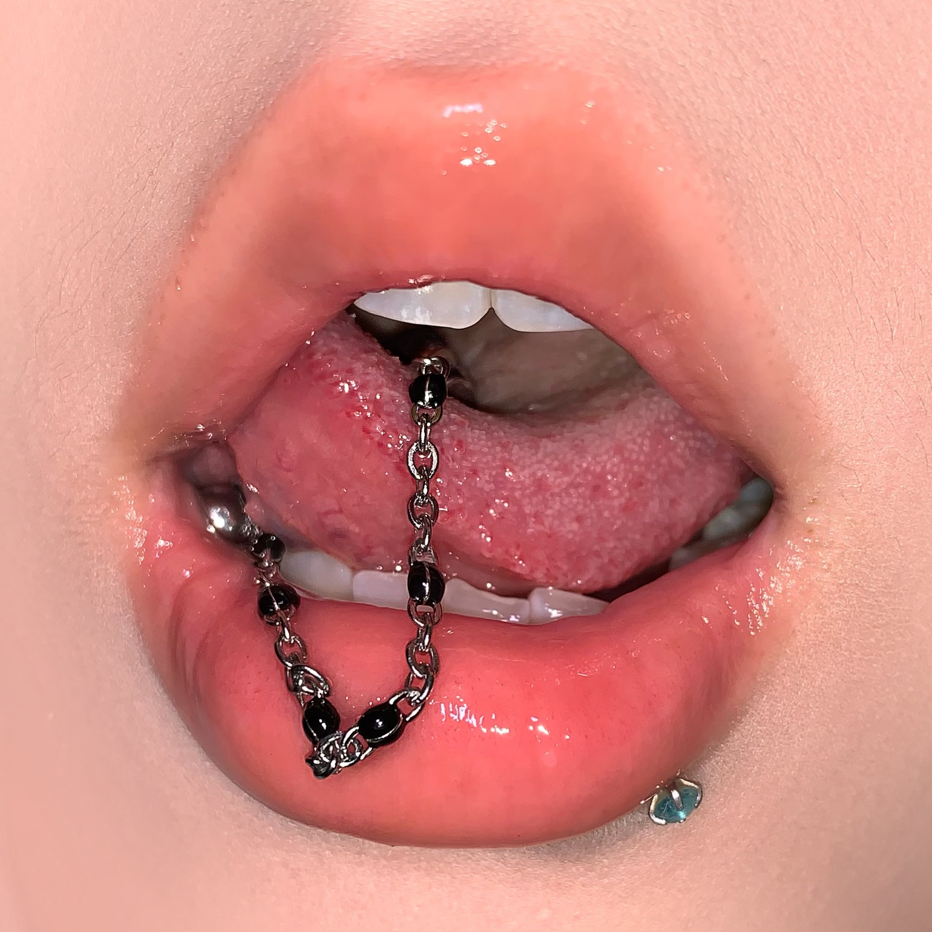 Labret stud lip piercing jewelry styling detail