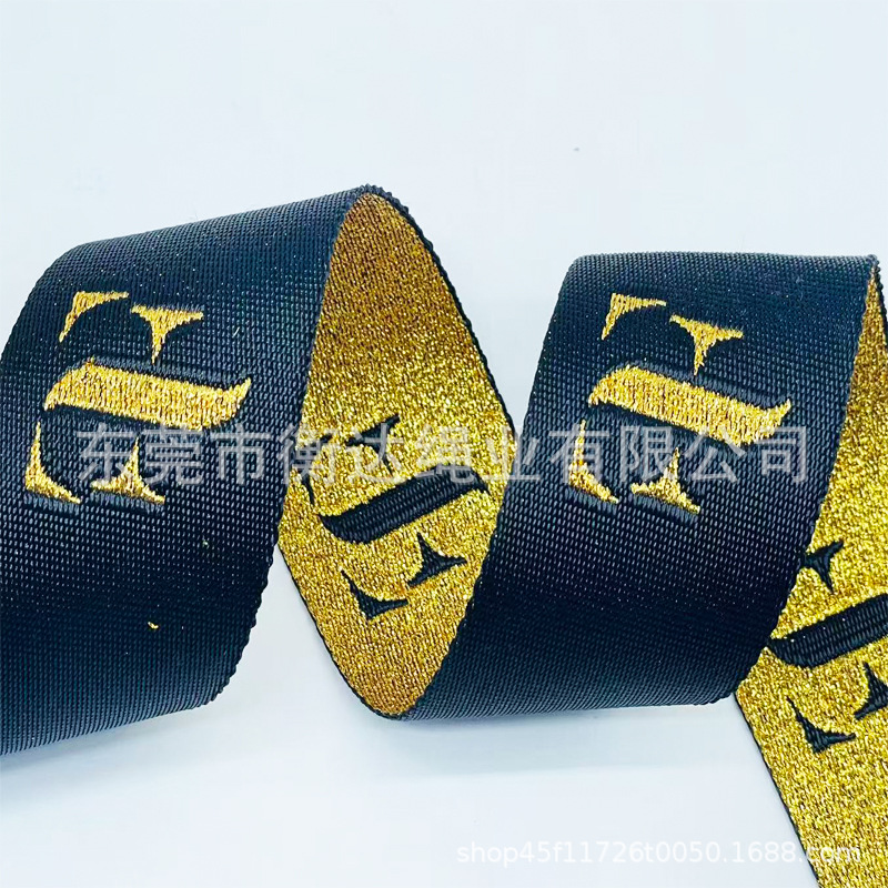Fábrica personalizada brillante oro y plata cebolla poliéster imitación de nylon jacquard cinta de tela bolsa cinturón accesorios de ropa cinta