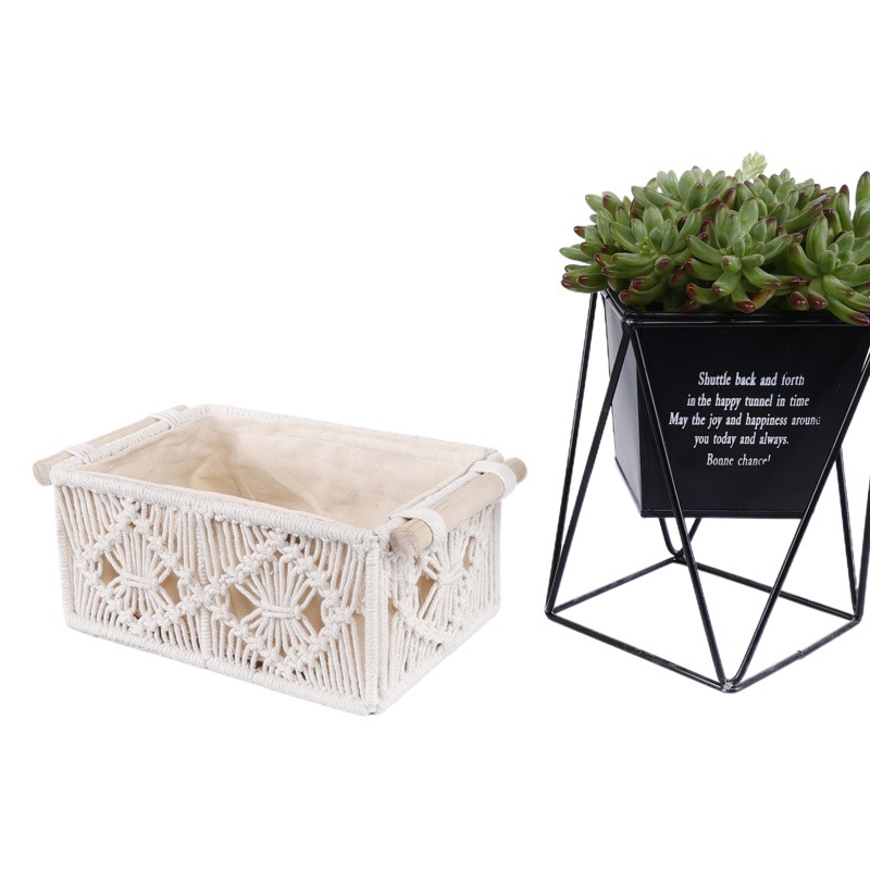 Amazon caja de almacenamiento tejida a mano caja de almacenamiento cuerda de algodón borla papel higiénico de escritorio caja de almacenamiento de objetos pequeños