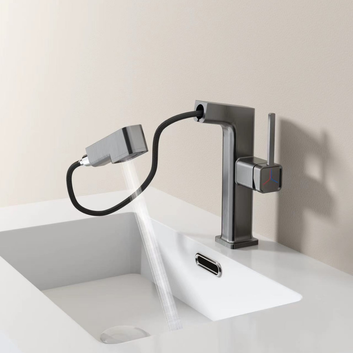 Grifo de lavabo con pantalla digital, giratorio 720 grados, extraíble, para baño, con agua fría y caliente, de doble uso.